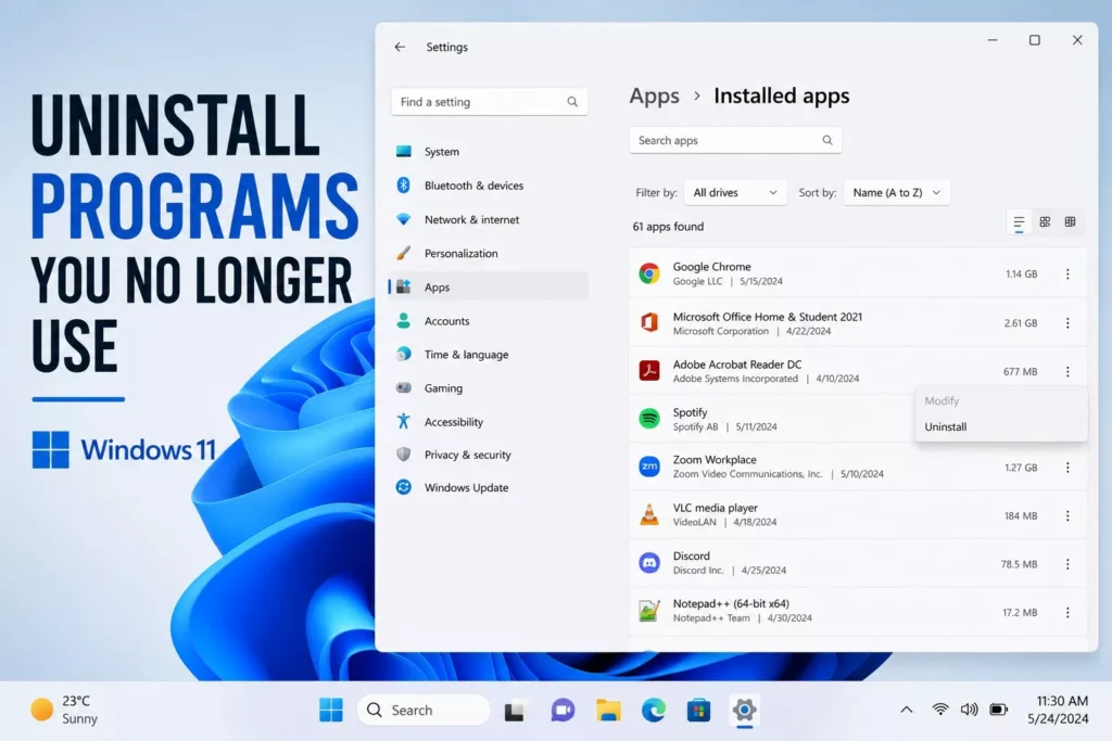 Uninstall Programs You No Longer Use in windows 11
