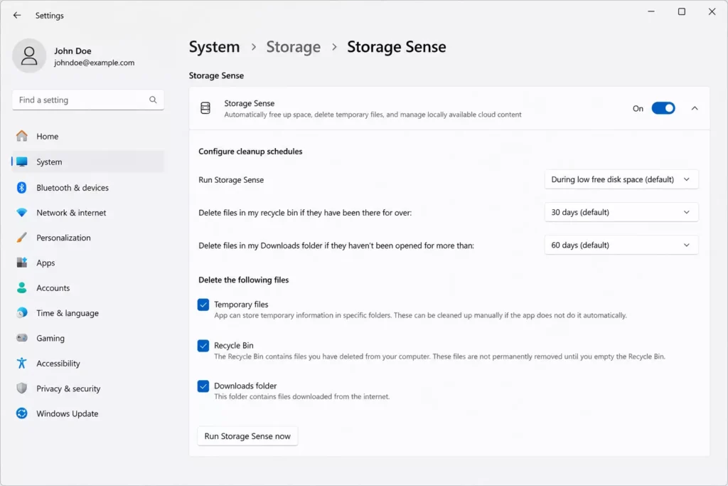 Check Storage Sense for Automatic Cleanup