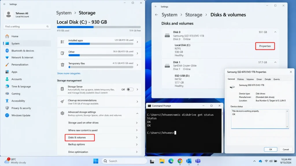 Checking Basic Drive Status Through Windows Itself