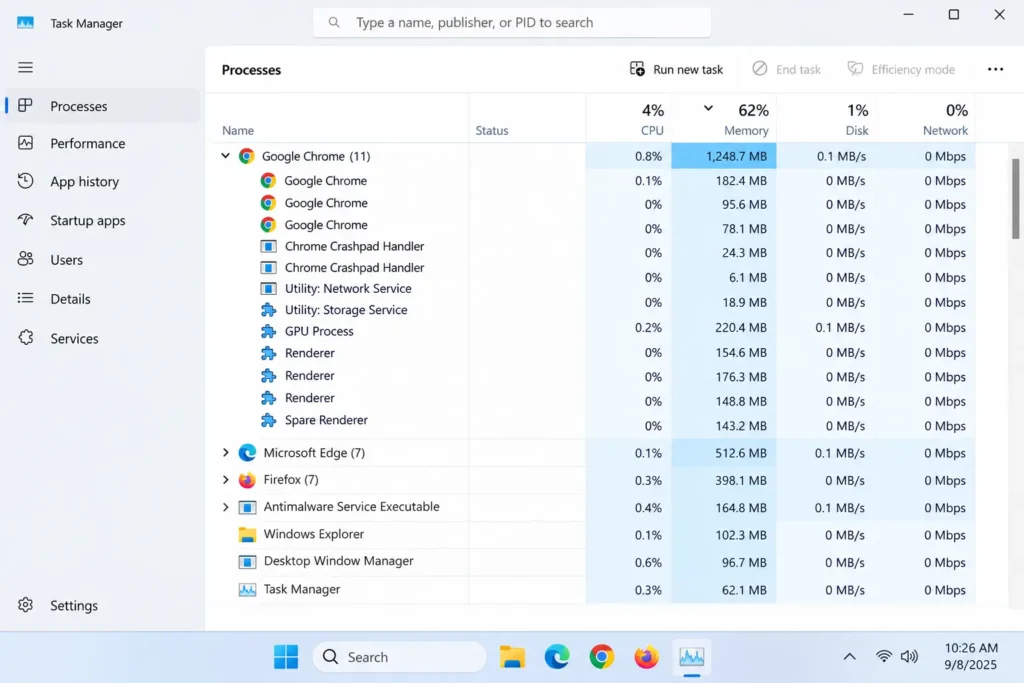 Checking RAM Usage With Windows Task Manager