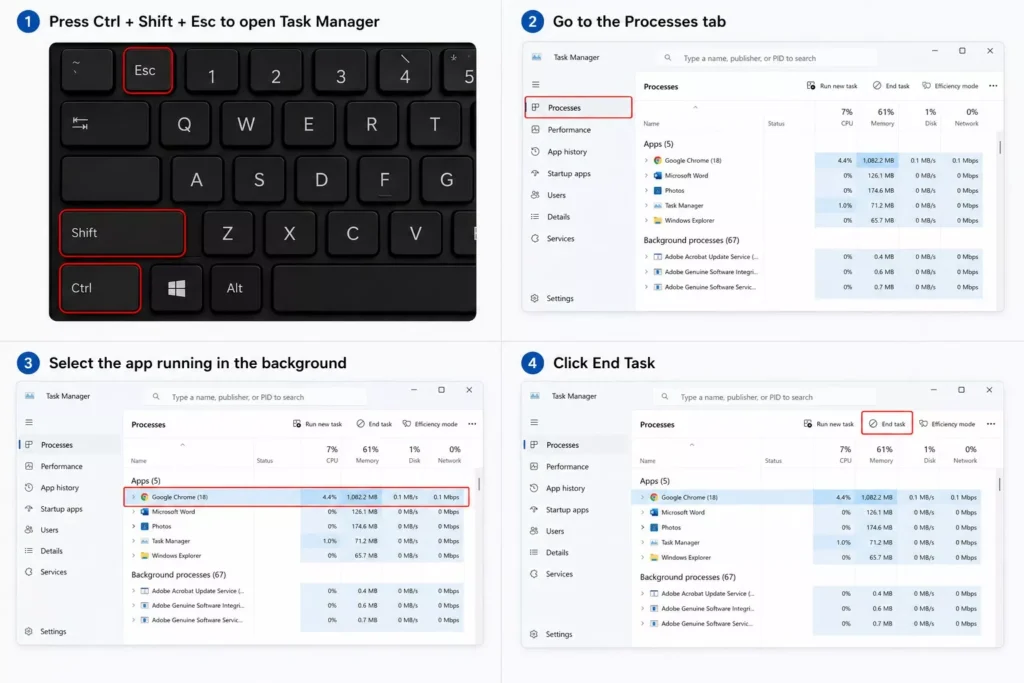 How to Stop Apps from Running in the Background on Windows 11 Close Background Processes via Task Manager