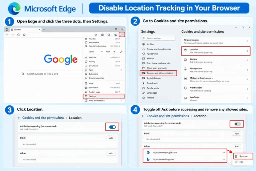 How to Disable Location Tracking on Windows 11 Disable Location Tracking in Your Browser on Micorosft Edge
