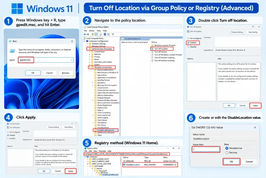 How to Disable Location Tracking on Windows 11 Turn Off Location via Group Policy or Registry