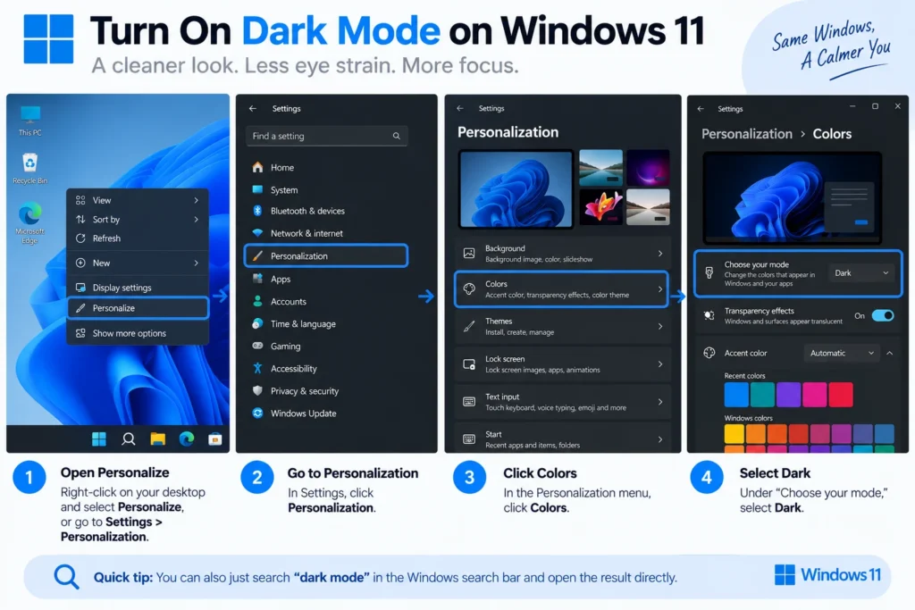 Turn On Dark Mode on Windows 11