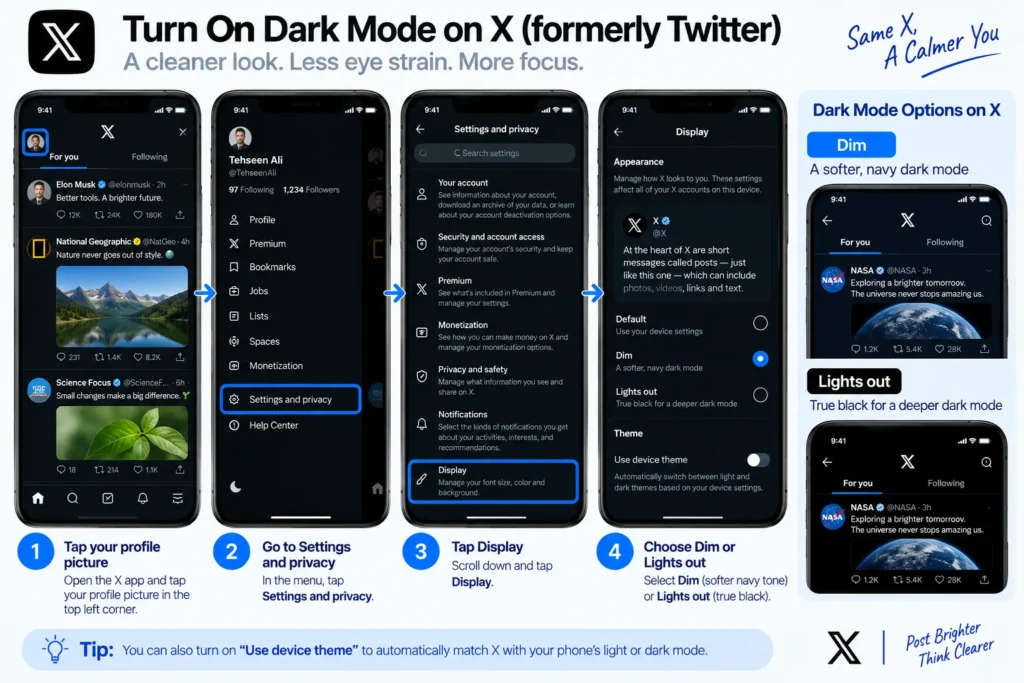 Turn On Dark Mode on X