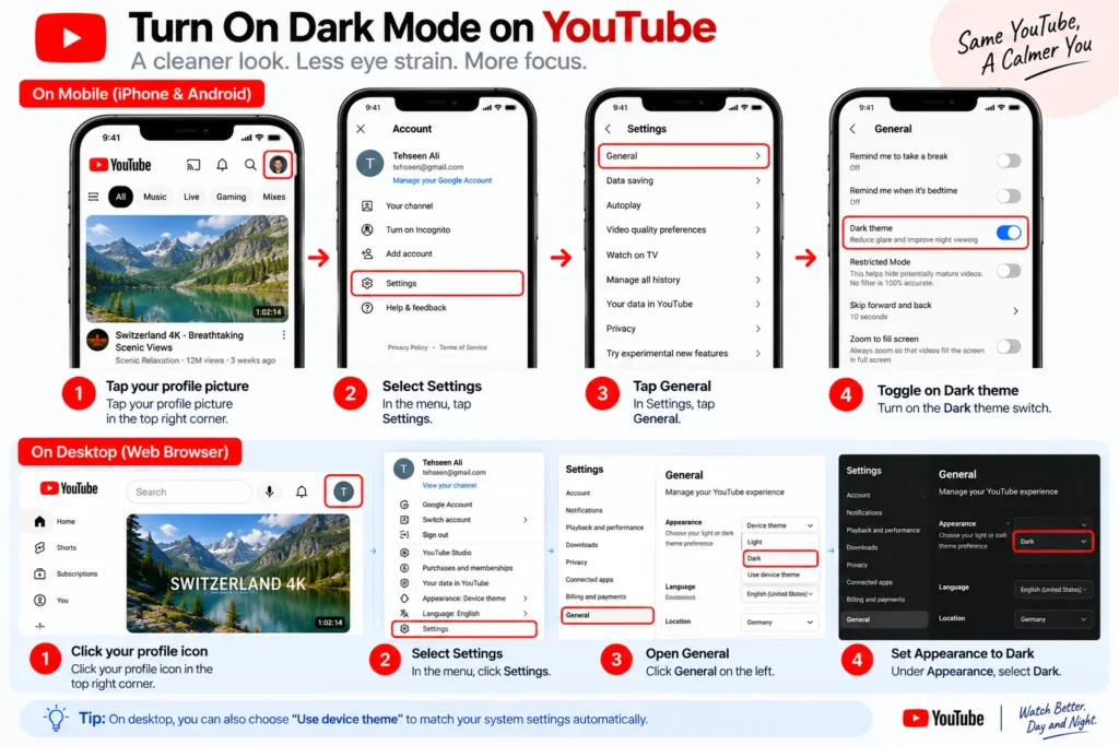 Turn On Dark Mode on YouTube
