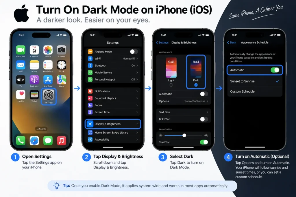 Turn On Dark Mode on iPhone