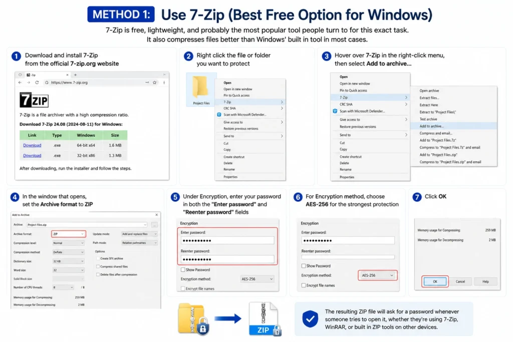 Use 7-Zip (Best Free Option for Windows)