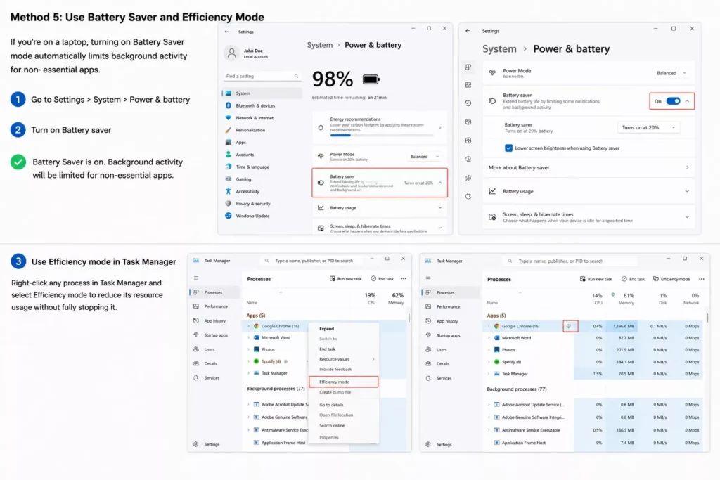 How to Stop Apps from Running in the Background on Windows 11 Use Battery Saver and Efficiency Mode