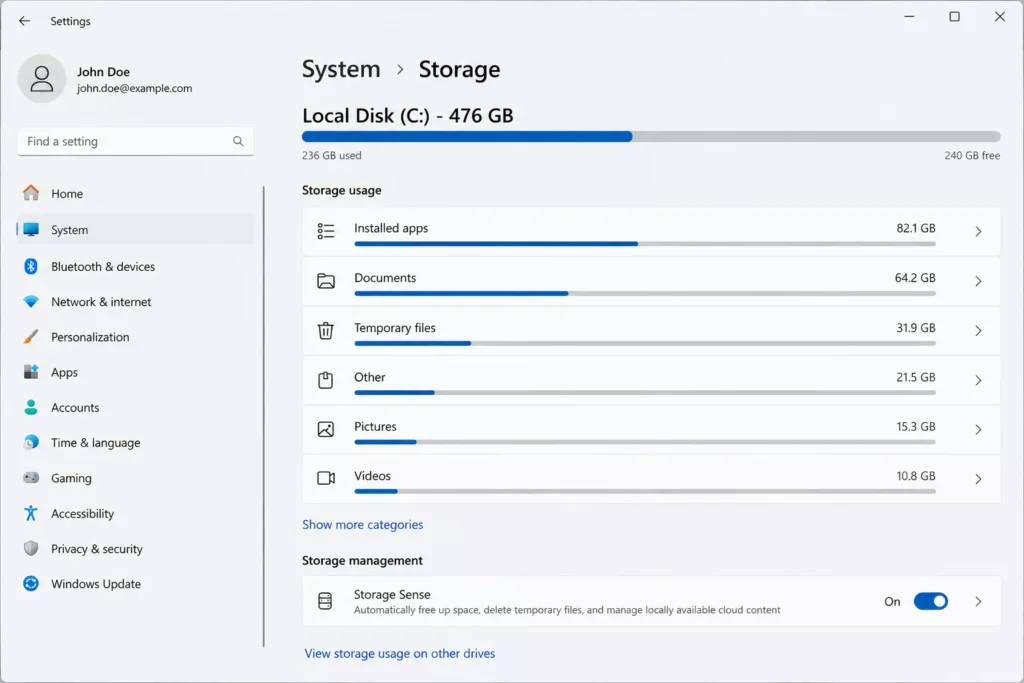 Use Windows' Built In Storage Settings