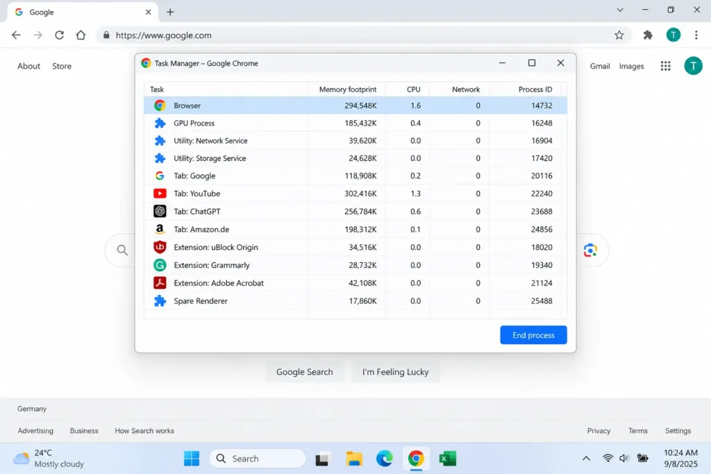 Using Each Browser's Built In Task Manager for More Detail