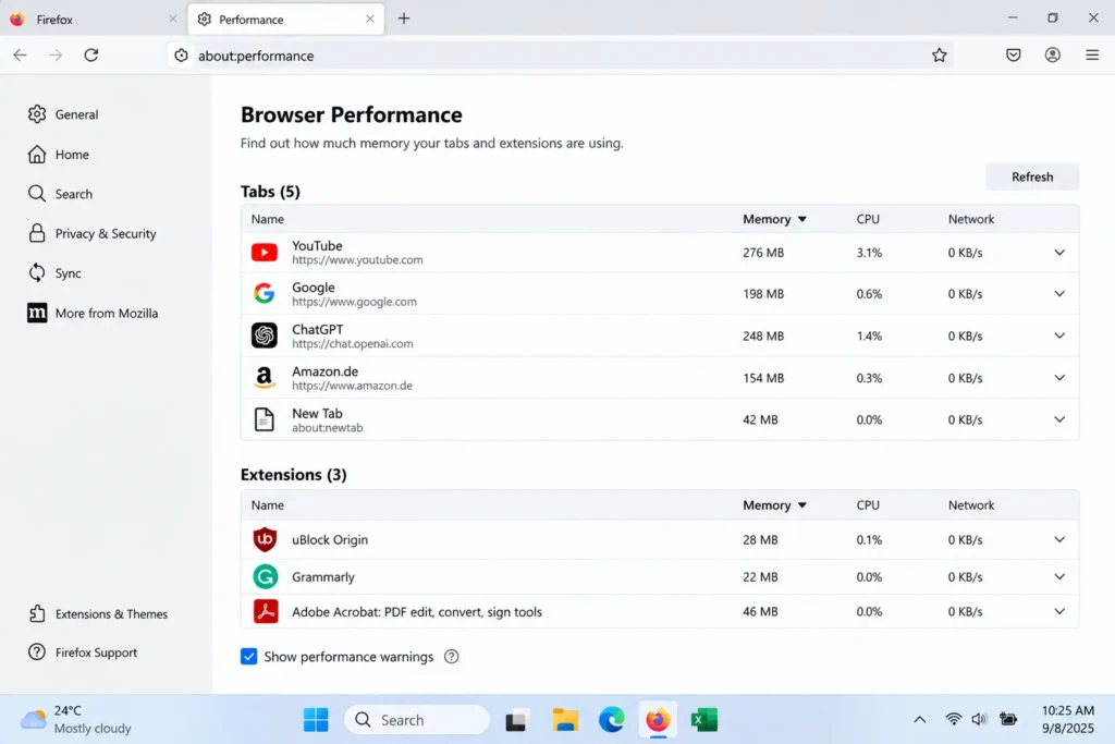 Using Each Browser's Built In Task Manager for More Detail